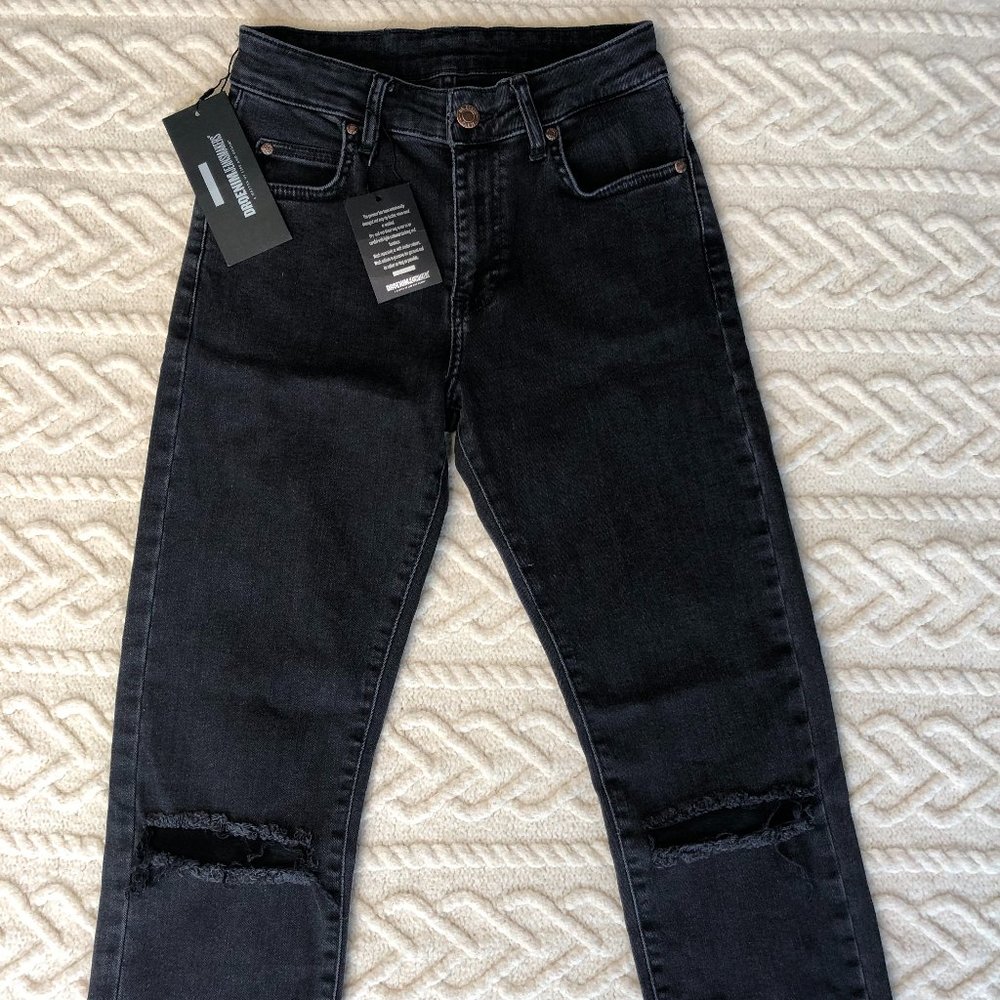 NWT Dr. Denim Black High Waist Skinny Jeans Size 27 With Rips In The Knees